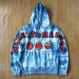 Mens Hoodies Sweatshirts Autumn Winte Overdimensionerade toppar Blue Tie Dye Print Market av Market Hoodie Men Women Heavy tyg Sweatshirt Lång ärm Pullover 220902