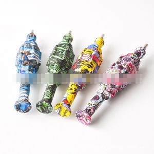 Food grade silica gel printing Silicone Smoking Accessories Nector Collector Hand Pipe With Titanium Nail Assorted Colors NC