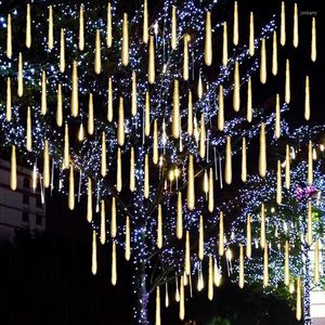 Strings 8 tubos LED LUZES DE FAILHAÇÃO DO METEOR GARLANHA DORAIAÇÕES DE Árvores de Natal ao ar livre Casamento de férias de casas de jardim da rua Luz da rua