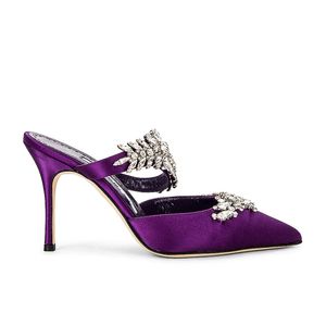Lyxvarumärken Kvinnor Mules Slipper Slide Sandaler MB Shoes Lurum Turquoise Satin Crystal Embelled Point Toe Super Quality