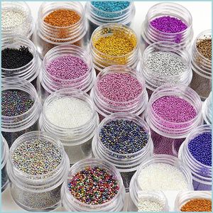 Nail Art Decorations Nail Art Decorations 10G/Box 0.6Mm0.8Mm Mini Caviar Beads 12 Colors Micro Nails Rhinestones 3D Decorationsnail D Dhh5N