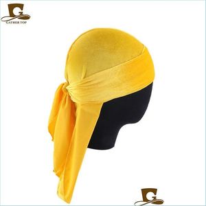 Beanie/Skull Caps 12 Colors Luxury Unisex Veet Durags Bandana Turban Hat Pirate Caps Parrucche Doo Durag Biker Headwear Headband Yydhhome Dhdsv