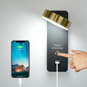 스위치 및 USB 인터페이스 패션 LED 디밍 라이트 조명 고정 장치가있는 벽 램프 실내 램프 Sconce 옆에있는 복도 통로