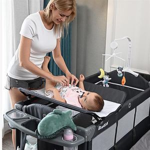 Baby Cribs Multifunctional Crib Foldable Cot With Diaper Table Cradle Rocker Kid Game Bed Bedroom Furniture For 0-6years Kids252A
