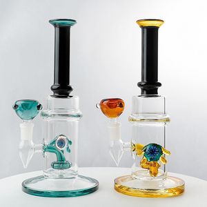 10 Inch Hookahs Heady Glass Bong Straight Tube Oil Dab Rigs Showerhead Percolator Thick Bongs 14mm Female Joint Colored Water Pipes With Bowl CS1223