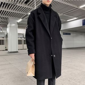 Men's Suits Blazers Men Wool Jackets Blends Black Outwears Thickening Ulzzang Wool Bf All-Match Knee Length Vintage Fall Winter Harajuku Popular ins L220902