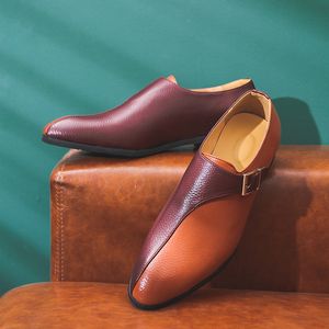 Monk Shoes Men Shoes Classic Loyted Toe Color Matching Pu боковая пряжка мода Business Casual Daily Daily Ad124