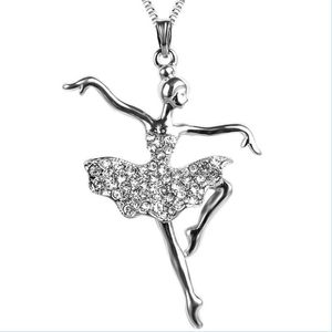 Hänge halsband mode kvinnor glider ballerina halsband smycken 18k vit guld små flickor dansare balett hänge halsband yydhome dhosl