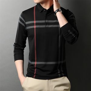 Męski Polos High End Mash Mash Mash Mash Polo Shirt Men Black Striped Korean Top Qual Casual Long Rleeve Tops Men Ubrania 220902