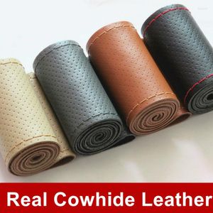 Steering Wheel Covers DIY Genuine Cowhide Leather Car Cover Universal Size Breathable Soft Anti Slip 36 To 40cm Accessories