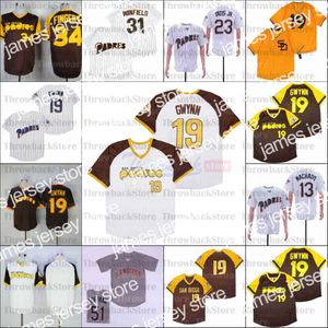 Maglie da baseball Retro Baseball 1946 e 1978 Maglia da casa 34 FINGERS 31 WINFIFLD 19 GWYNN WHITE