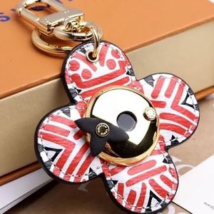 Keychain old flower black and red double-sided designers keychains clover florals bubble leather keychain couple floral high quali228r