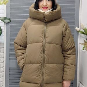 Womens Down Parkas Icclek Womens Winter Jacket Khaki Parkas Hoodie Oversized Thick Warm Coat Woman Cotton Padded With Hoodies Zip up Winter Parka 220902