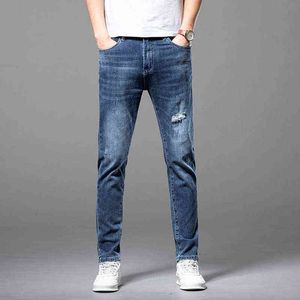 Jeans Blue Men's Fashion Märke Summer Slim Fit Little Feet Youth Elastic Washed Casual Pants Zichaoqh73