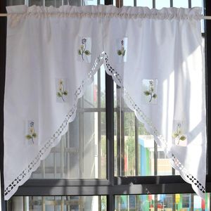Perde Çiçek İşlemeli Roman Kısa Şeffaf Pencere Valance Kahve Mutfak Oturma Odası Ev Drapes Panel için Yarım Küfür