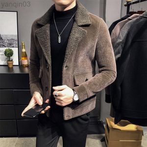 Ternos masculinos Blazers Men Winter Windbreaker Versão coreana de lã longa lã jaqueta aleatória moda temperamento tendência grande s-3xl l220902
