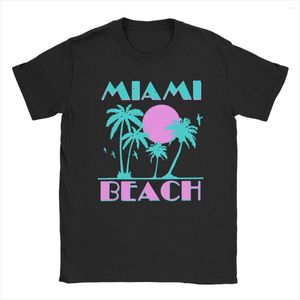 Herren T-Shirts Herren Damen Retro Sunset Miami Beach Shirt Vaporwave Baumwolloberteile Verrücktes Kurzarm-T-Shirt mit rundem Kragen Klassisches T-Shirt