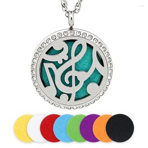 Collane con ciondolo 30MM Silver Music Note Diffusore per collana con medaglione di olio essenziale in acciaio inossidabile con cristalli