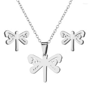 Necklace Earrings Set Stainless Steel Dragonfly Female Insect