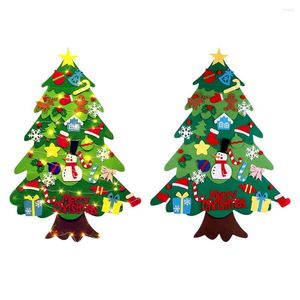 Weihnachtsdekorationen, 100 x 70 cm, 3D-DIY-Filzbaum-Cartoon-Muster-Aufkleber mit Licht, für Zuhause, Weihnachten, Party, Zubehör, Shop, Schaufenster, Dekoration