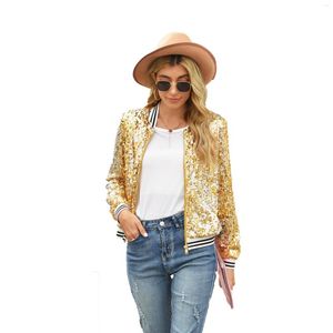 Damenjacken Zoctuo Paillettenjacke Retro Langarmed Silber Reflexion Reflexion Rave Club Frauen Outwear Tops Mantel Frauen gestreiftes Kleidungsstück