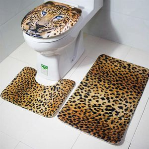 3 stks set tijger luipaard dierafdruk bad mat voet mat badkamer toilet tapijt tapijt duurzaam decor niet-slip droge deksels huisbenodigdheden sh1909261c