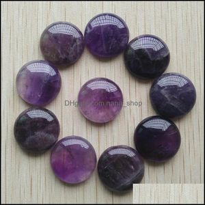 Stone 20Mm Amethyst Quartz Stone Flat Base Round Cabochon Cystal Loose Beads For Necklace Earrings Jewelry Clothes Acc Dhseller2010 Dhvhe