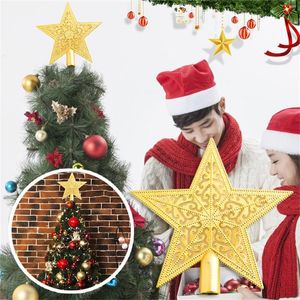 Christmas Decorations 5.9 Inch Flat Star Tree Topper Gold Silver Glitter Shiny Top Exquisite Iron Art Ornament Year Home Decor