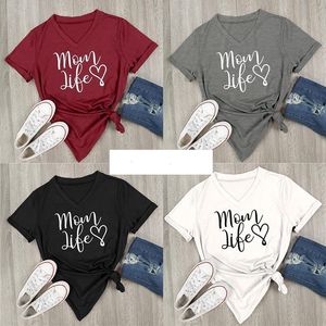 Magliette casual estive per mamma Magliette a maniche corte con scollo a V stampate con lettera di vita