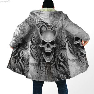 Męskie garnitury Blazers Zimowy płaszcz z kapturem Szalona czaszka z Aniołami Wings 3D Printing Polar Breaker Unisex Casual Gruby ciepłe PF11 L220902