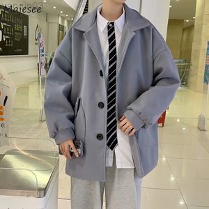 Men's Suits Blazers Men Blends Single Breasted Long Sleeve Pockets Turn-Down Collar Sanding Winter Male Jackets Windjacket Trendy Leisure Simple New L220902