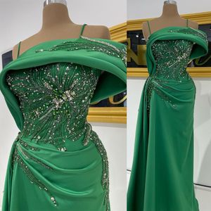 2022 Arabic Aso ebi Hunter Green Promply Платья с бисером кристаллы вечерние формальные вечеринки второй прием с днем ​​рождения платье платья ZJ687