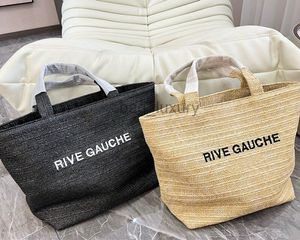 토트 지갑 고품질 밀짚 토트 백 쇼핑백 핸드백 RIVE GAUCHE 숄더 비치 백 직조 편지 대용량 여름 여행 포켓