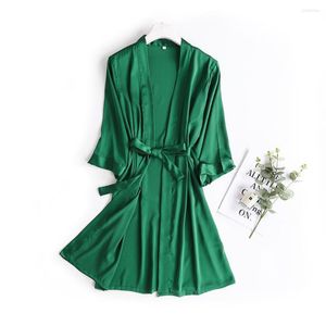 Frauen Nachtwäsche Frühlings Sommer Grüne Kimono Robe Kleid Lady Lounge Ice Seiden Nachtkleid Halbärmel Bademantel Pyjamas sexy intim