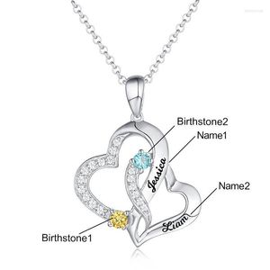 Pendant Necklaces Custom Letter Double Heart Necklace For Women Engraved Name With Birthstone Choker Chain Silver