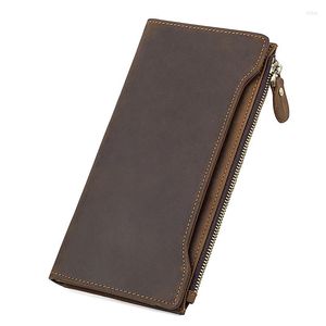 Wallets Large Capacity Real Cow Leather Men Long Clutch Bag Zipper Pocket Card Holder Coin Purse Man Phone Multi Wallet