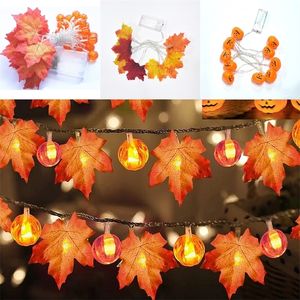 Other Event Party Supplies Halloween Decoration Thanksgiving Decor Pumpkin Light Lighted Garland Battery Garland Home Indoor Outdoor Fall Maple Leaf Decor 220901