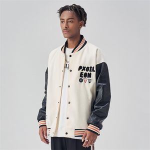 Męskie kurtki łatanie haftowe kurtki uniwerek mężczyzn Hip Hop Patchwork skórzane kurtki wełny vintage Bomber Overaged Baseball Kurtka dla mężczyzn 220902