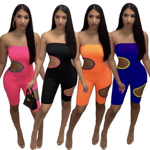 Modefärg matchande mager rompers för kvinnor hål hög elastiska bröst wrap toppar shorts sexiga yoga casual jumpsuits mn8355