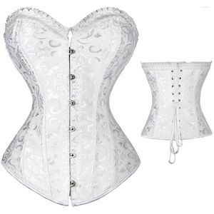 Bustiers Corsetsスパイラルスチールボーンコルセットセクシーなジャックドオーバーバスト女性用レースフリルプラスサイズのウエストとビスチャーS-6XL