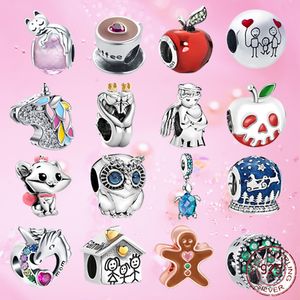 925 Silver Charm bead fit Pandora Charms Bracelet Angel Fox Owl Apple Freehand Heart Clip charmes ciondoli DIY Fine Beads Jewelry