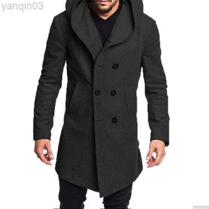 Men's Suits Blazers Men Fashion Wool Jackets Clothing Warm Hoody Trench Formal Social Long Male Casual Outerwear Overcoats Slim Clothing L220902