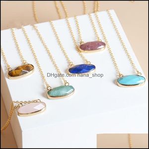 Pendant Necklaces Druzy Crystal Natural Stone Pendant Necklace Gold Edge Oval Style Amethyst Rose Quartz Chakra Healing Dhseller2010 Dhncl