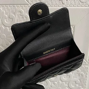 Mulheres bolsa de moedas carteira de couro genuíno luxo designer qualidade flip curto caviar titular do cartão pele carneiro grade padrão chave caso with3136