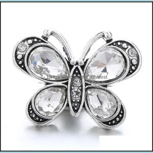 Clasps Hooks Rhinestone Fastener Butterfly 18Mm Snap Button Clasp Gorgeous Zircon Sier Color Alloy Metal Oval Charms F Dhseller2010 Dhpas