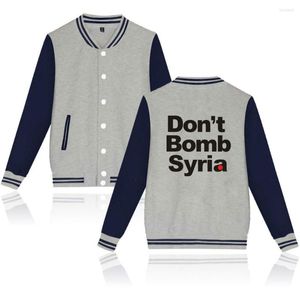Heren Jackets Nieuwste Don t Bomb Syrië Print Fashion Hip Hop Baseball Jacket Men Dames Casual Long Sleeve Hoodies Sweatshirt Coats Tops