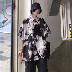 Camicette da donna Harajuku Punk Gotico Camicetta nera Top Donna Tie Dye Camicie oversize coreane Vintage Allentato Casual Abbigliamento streetwear 2022