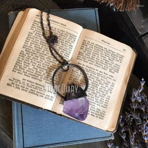 Pendanthalsband NM39929 Stor rå Amethyst -uttalande halsband Kristallsmycken Rustik helande kristaller Witchy Boho