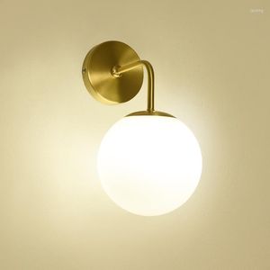 Wall Lamp Nordic Golden Lights With Milky/Clear Special Glass Round Ball Bedside In Bedroom