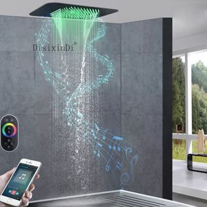 Nero opaco 580X380 Rubinetto per doccia a LED con telecomando a cascata per bagno con soffione doccia con funzione musicale